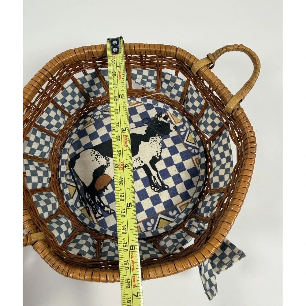 Round Wicke Cow Print Trinket Baskets lined Set of 2 NWT Country Farmhouse